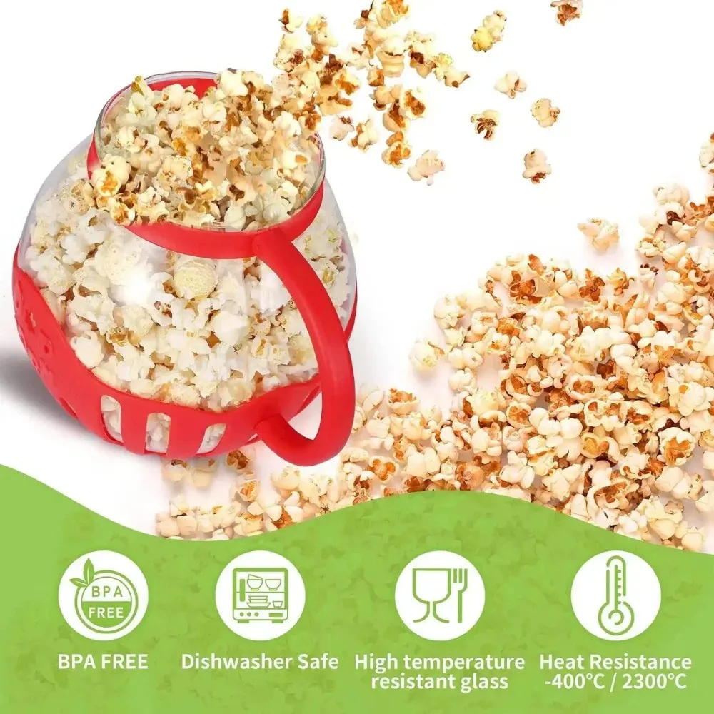 Microwave Popcorn Maker Microwave Popcorn Popper Bucket Mini Machine Safe Borosilicate Glass 3-in-1 Silicone Lid