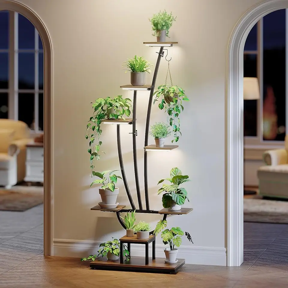 Indoor Plant Stand with Grow Light and Shelves