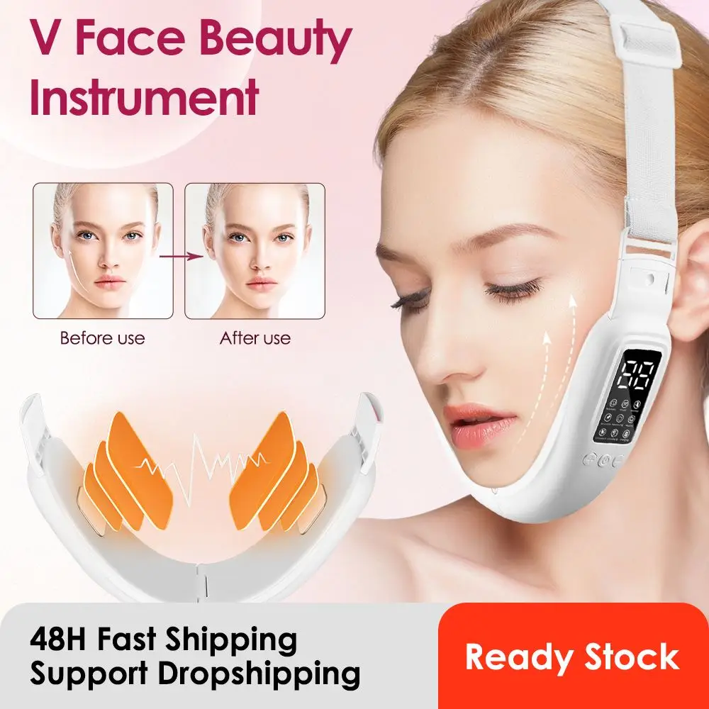 Microcurrent Face Lifting Machine V Face Double Chin Remover Ems Massaggiatore Facciale Impacco Caldo Dispositivo Di Bellezza Per Il Ringiovanimento D