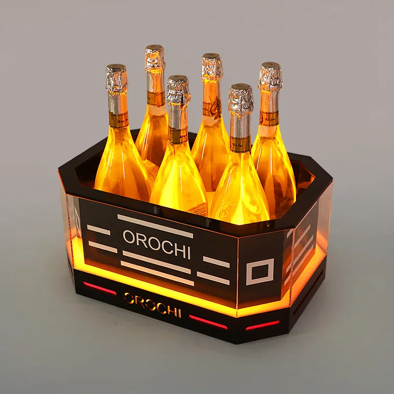 Bar KTV acrylic double-layer luminous ice bucket LED champagne red wine barrel foreign wine basket 6 pack charging style ba