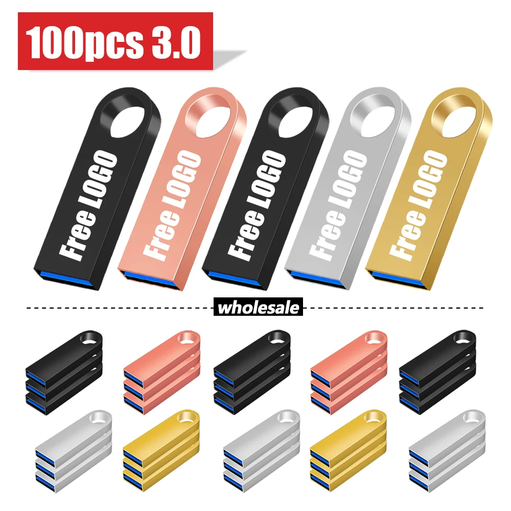 

100PCS/lot Metal USB 3.0 Flash Drive Pendrive 16GB 32GB 128GB USB Sticks Pen Drive 32GB 64GB Memory Stick Free Custom LOGO