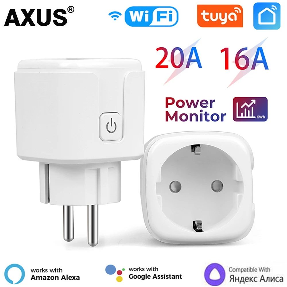 AXUS 16A 20A EU Smart Socket WiFi Smart Plug Outlet Timing Function Voice Control Smart Life APP Remote Control Smart Sockets
