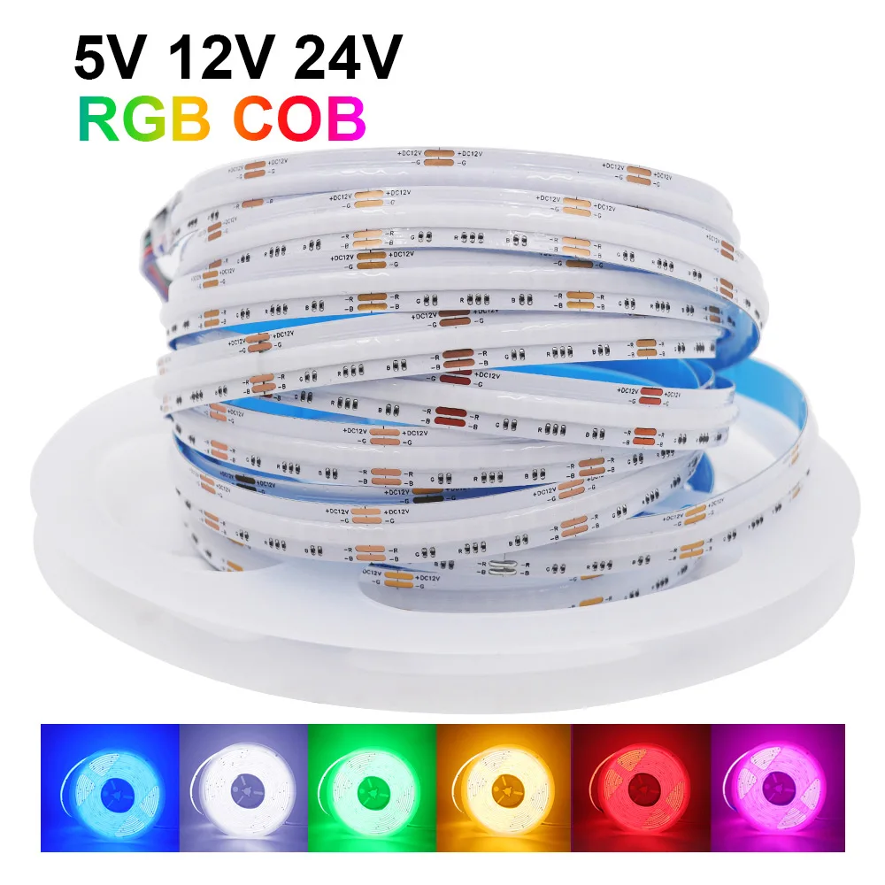 

New 5V 12V 24V RGB LED COB Strip Light 576 LED 840LED High Density Linear Lighting Flexible Tape Lamp for Home Decoration