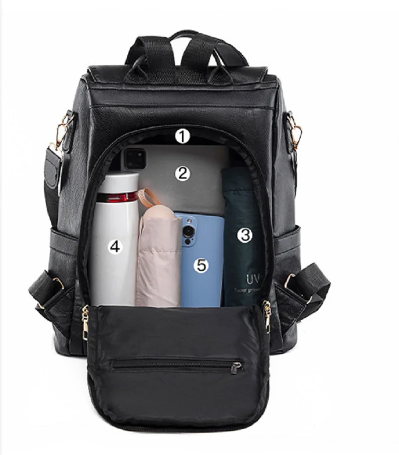 New Women Fashion Rivet Large Capacity Anti Theft Soft Leather Backpack Ladies Casual Travel Shoulder Bags Notebook School Bag