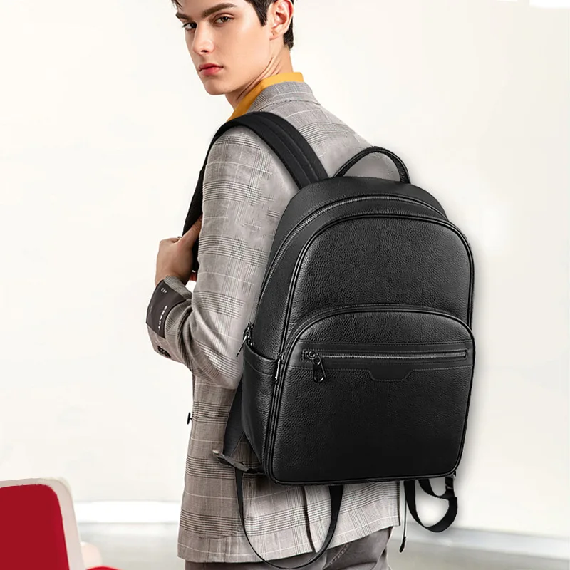 New Brand Genuine Leather Men Backpacks Fashion Real Natural Leather Student Backpack Boy Luxury Computer Laptop Bags 6