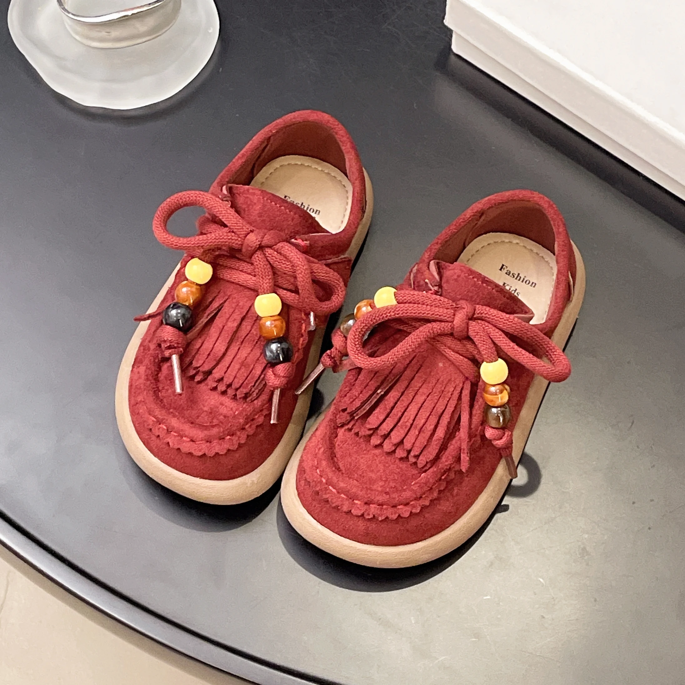 Suede Leather Kids Loafers with Tassels for Boys and Girls