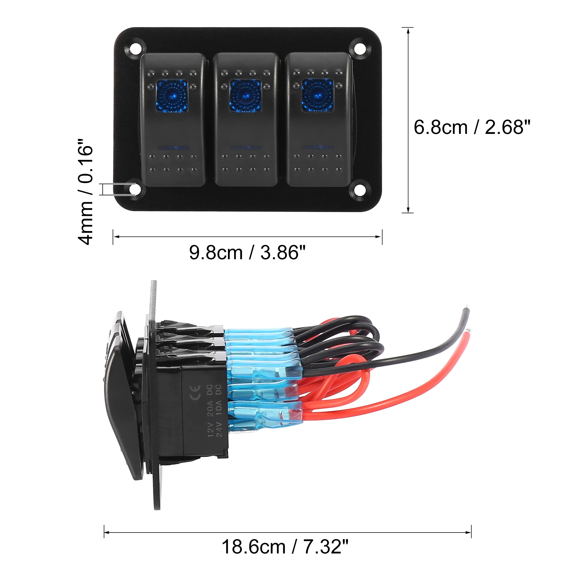 X Autohaux Set Car Marine Boat Gang Pin Gang Pin Toggle Rocker  Switch Panel 12V/24V Circuit Breaker Blue LED Indicator