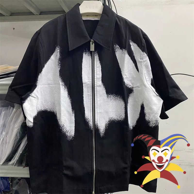 

Graffiti Inkjet ALYX Shirts Men Women Oversized Heavy Fabric Lapel Zipper Pocket 1017 ALYX 9SM Shirt Top Tees
