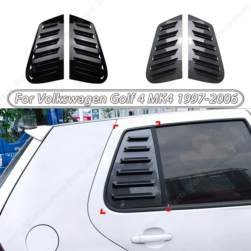 

For Volkswagen Golf 4 MK4 1997-2006 2Pcs Gloss Black ABS Rear Window Side Vent Shutter Louver Cover Sticker Trim Car Accessories