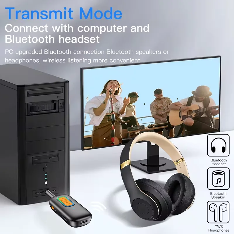 2 In 1 Bluetooth 5.4 Audio Transceiver Adapter 3.5mm AUX Jack Wireless Handsfree for TV Car kit Speaker PC Headphone