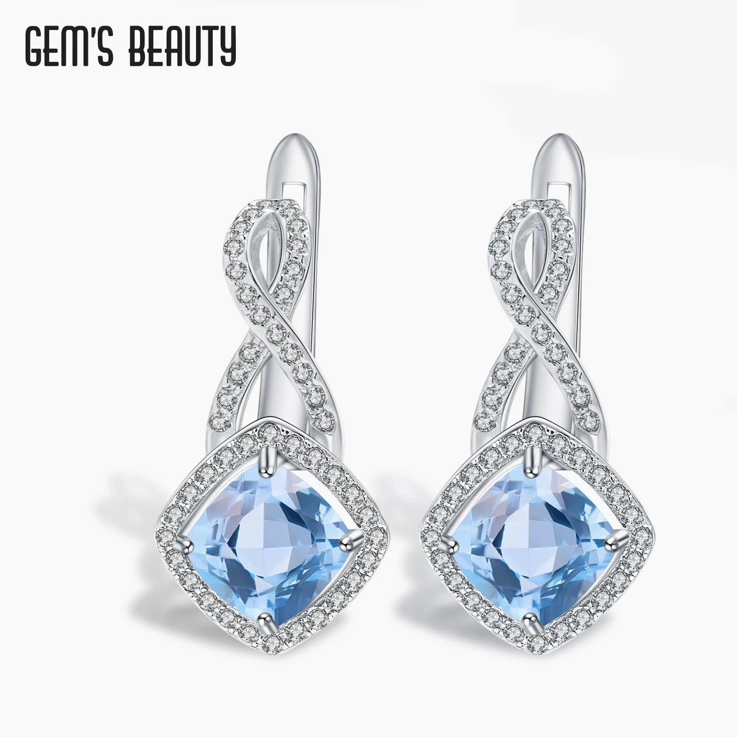 

GEM'S BEAUTY 925 Sterling Silver Angel Eyes Marquise Cut Earrings Natural Sky Blue Topaz Handmade Earrings For Women Gift
