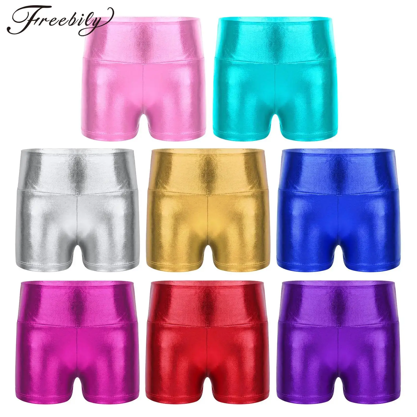 Kids Girls Shiny Metallic Shorts High Waist Dance Ballet Performance Bottoms Child Sports Gymnastics Training Workout Activewear kids shorts