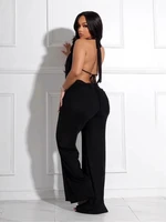 Halter Backless Deep V Cowl Neck Solid Color Jumpsuit for Women Elegant Evening Gowns Tea Party Attire Sexy One Piece Outfit - Image 5