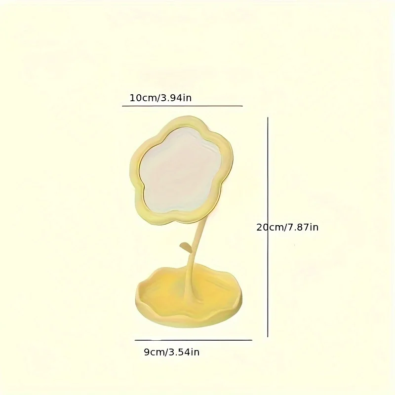 Cute 1pc Flower Shaped Makeup Mirror | Desk Vanity Mirror with Storage, Cute Sunflower Makeup Mirror HD Makeup Mirror