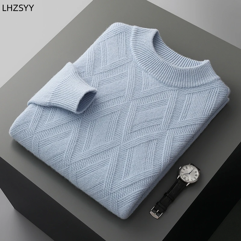 LHZSYY Men's 100%Cashmere Sweater Winter Half-Neck Thicken Pullovers Youth Casual Tops Diamond Knit Base Shirt Large Size Jacket 2