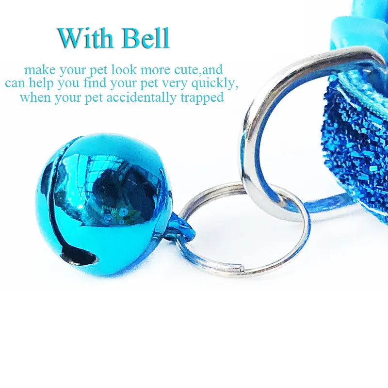 Sequin Pet Cat Collar With Bell Safety Buckle Small Dog Collar Adjustable Gato Necklace Puppy Kitten Collier Chain Quick Release 3