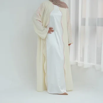 2025 Hot Sell Dubai UAE Elegant Muslim Abaya Women Islamic Light colored Pink lined Embroidery Design for Middle East Markets 1