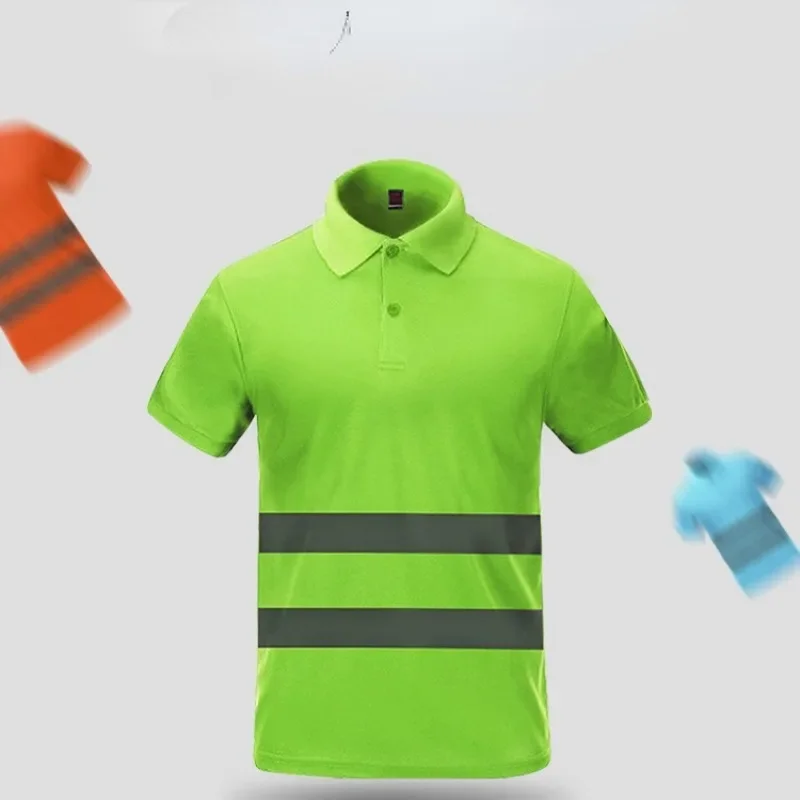 Work Shirt Men Safety Polo Shirt Summer Construction Workwear With Reflective Stripes Quick Dry
