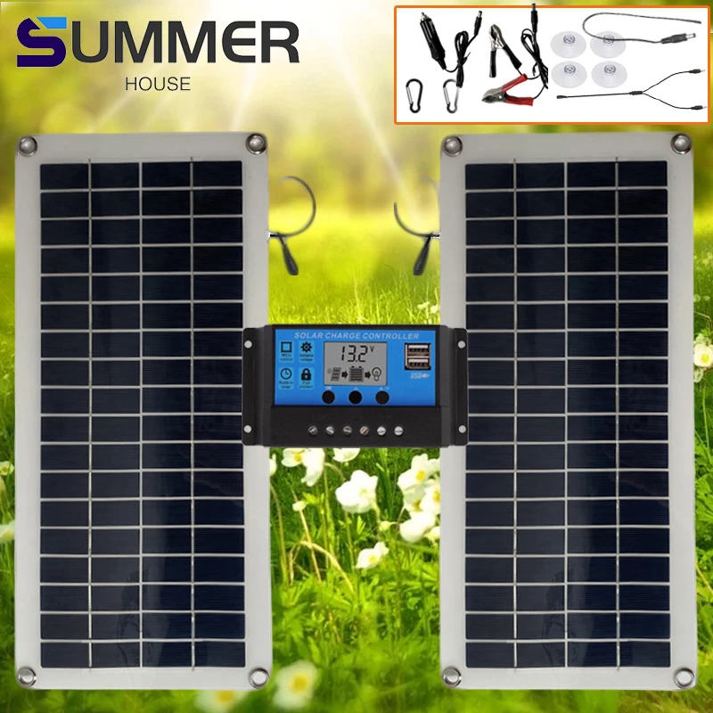 100W Solar Panel Kit 12V 18V Professional Set Grid with Controller Module 2 USB Port Cell