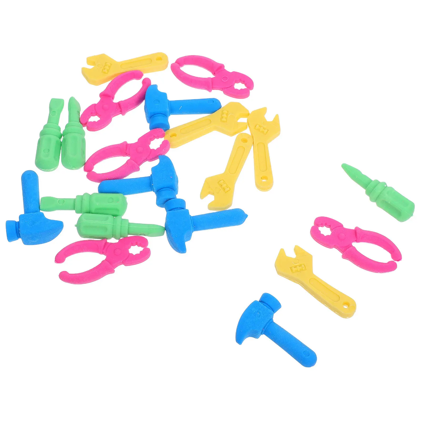 20Pcs 다채로운 3D 도구 지우개 렌치 드라이버 펜치 모양의 어린이 지우개 대량 교실 상품 미술 용품 ??드로잉 학교