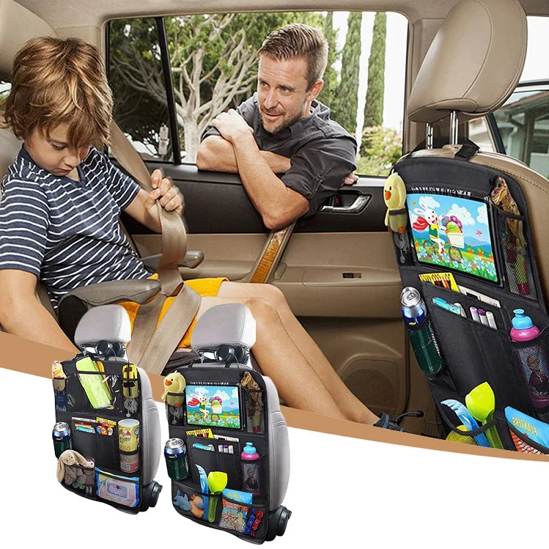 2 Organizer Per Sedili Auto Posteriori – Impermeabili Con Supporto Tablet E 9 Tasche – Grigio 41x61cm
