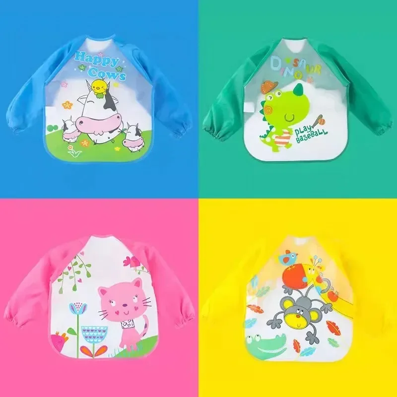 Cute Cartoon Baby Bibs Waterproof EVA Children Full Sleeve Bibs Children Apron Long Sleeve Feeding Food Burp Cloths for Soup