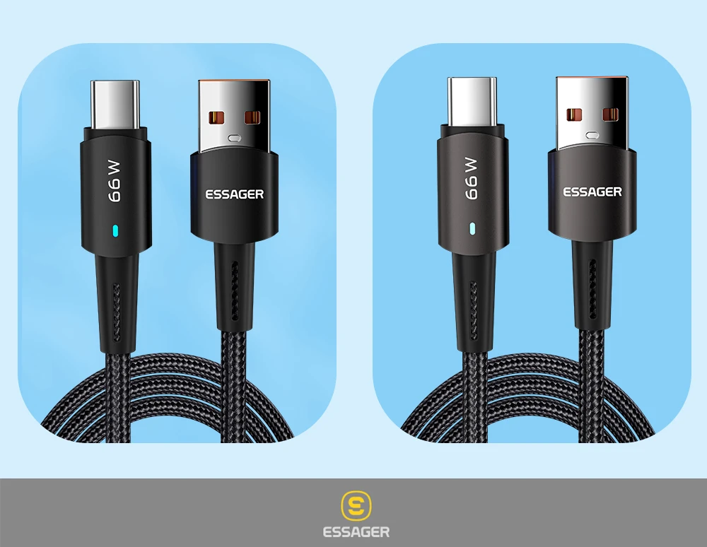 6A USB Cable Type C for Samsung Xiaomi Huawei 66W LED Fast Charging Charger USB