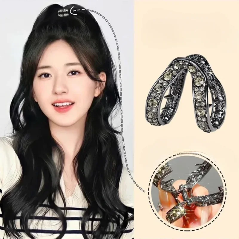 여성용 모조 다이아몬드 V 모양 미니 헤어 클립, 미끄럼 방지 금속 포니테일 헤어 클로, 머리 장식, 소형 패션, 헤어 액세서리