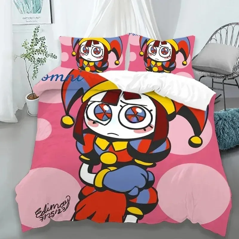 Biancheria da letto per bambini cm, set biancheria da letto Pomni con federa, il fantastico set biancheria da letto digitale del circo, regali di compleanno - immagine 2