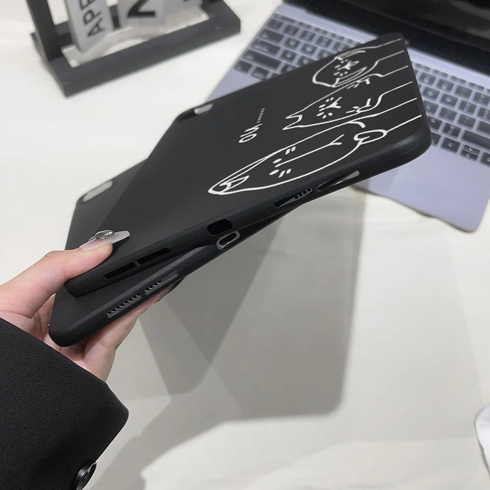 Matte Black Tablet Case with Playful Peeking Cats Design