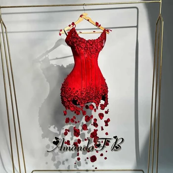 Amanda Fashionable 3D Flowers Cocktail Homecoming Dress Scoop Neck Velvet Special Occasion Gown Robes De Soiree Customized 1