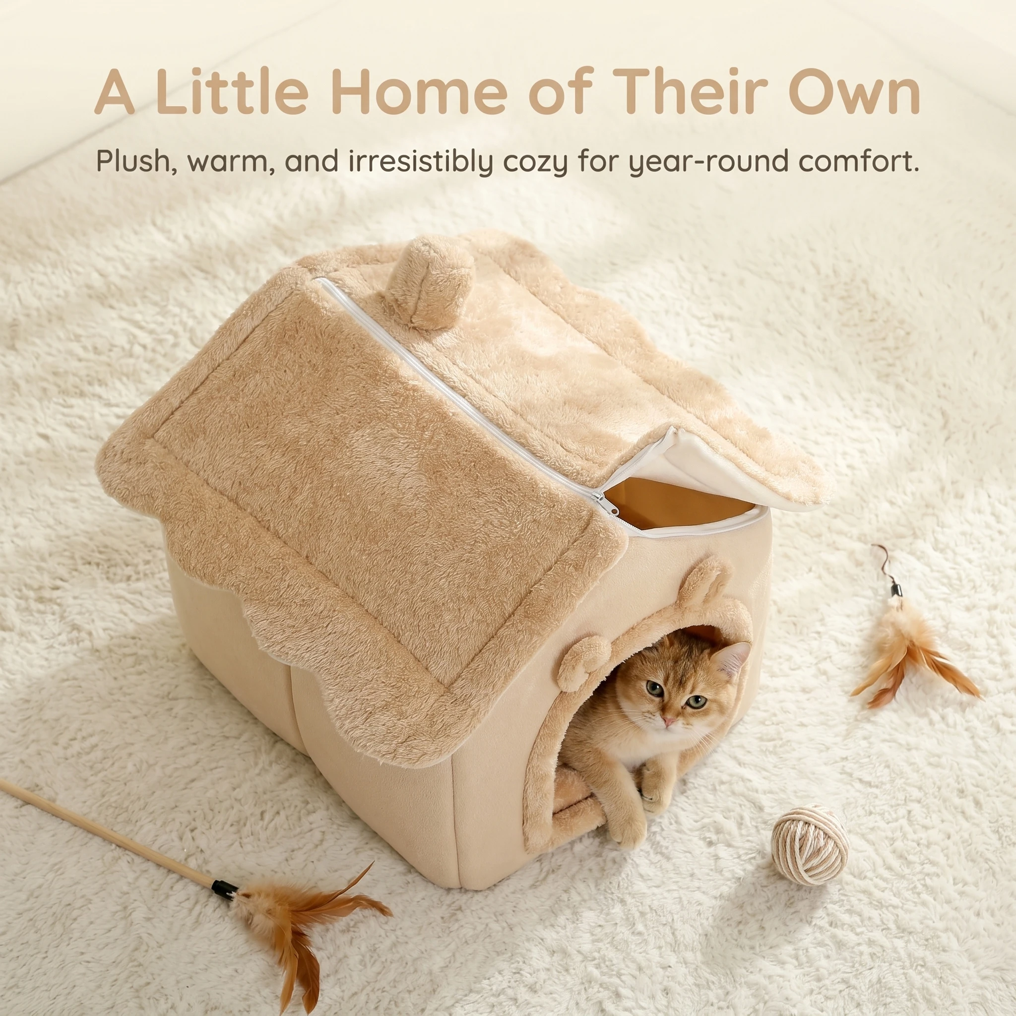 Lit maison pliable et lavable pour chat et petit chien avec coussin amovible_voghion.com