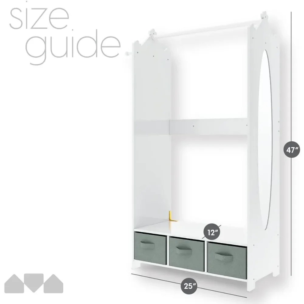 Children's Wardrobes, Dress Up Storage Kids Costume Organizer Center, Open Hanging Armoire Closet Unit Furniture (White)