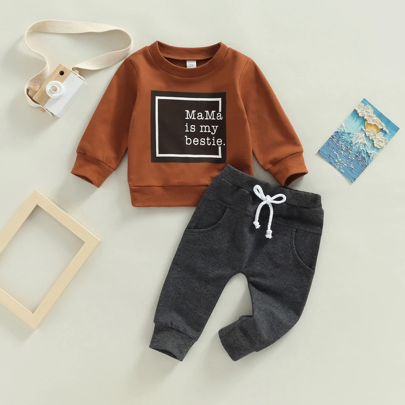 2pcs Autumn Casual Baby Boys 0-3Y Clothes Sets Letter Patchwork Long Sleeve Pullover Sweatshirt Tops Pants kids clothes