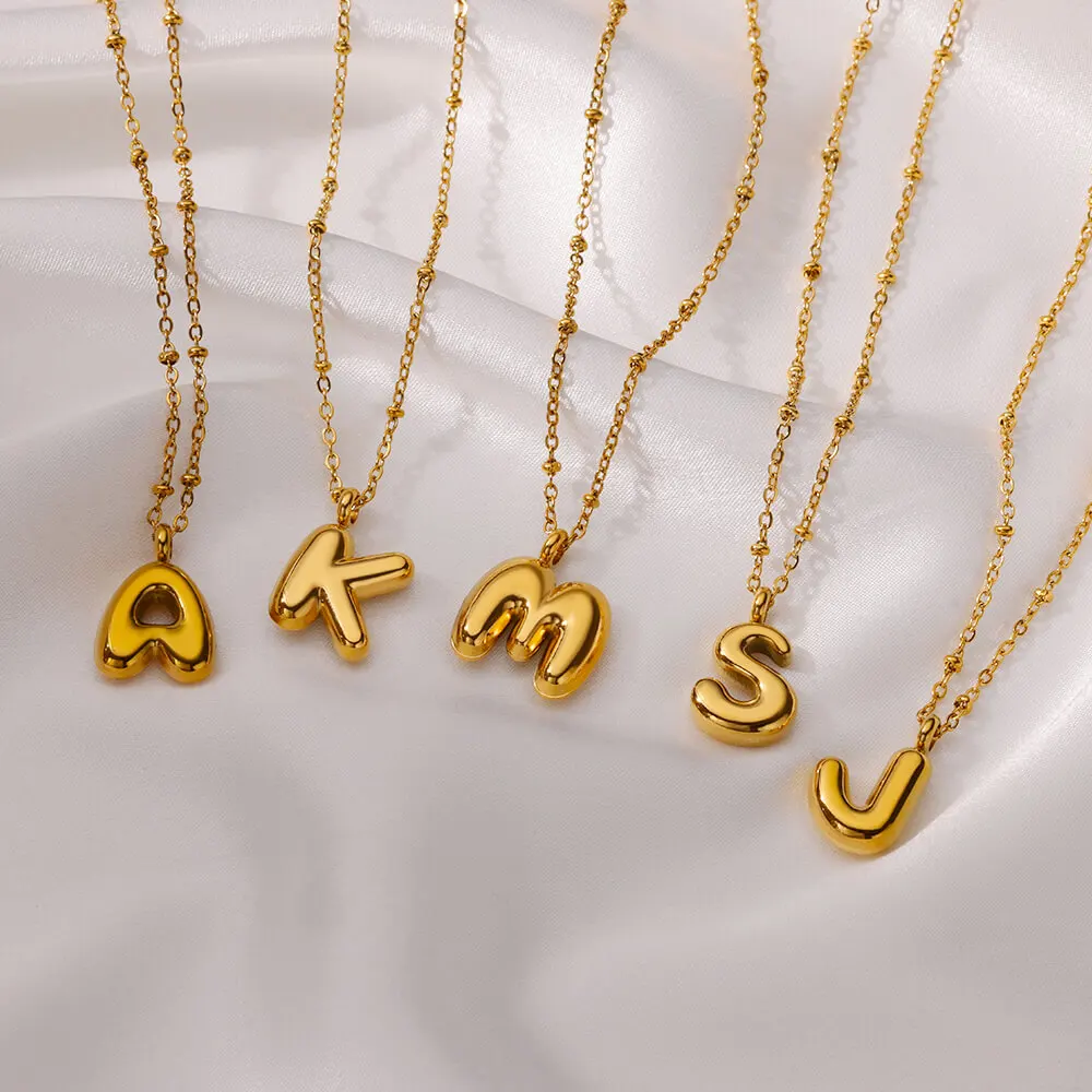 Stainless Steel Necklaces Women Gold Color A-Z
