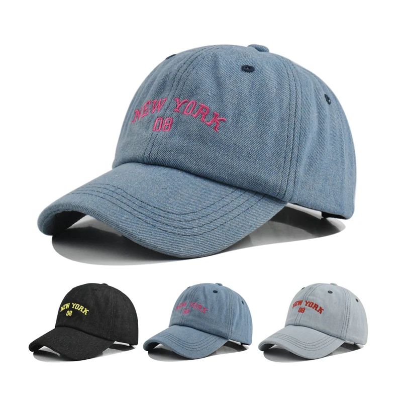 

Doitbest Denim Fabric Baseball Cap Hats For Women Men Classic Dad Mom Hat Embroidered NEWYORK Outdoor Couple Caps Snapback