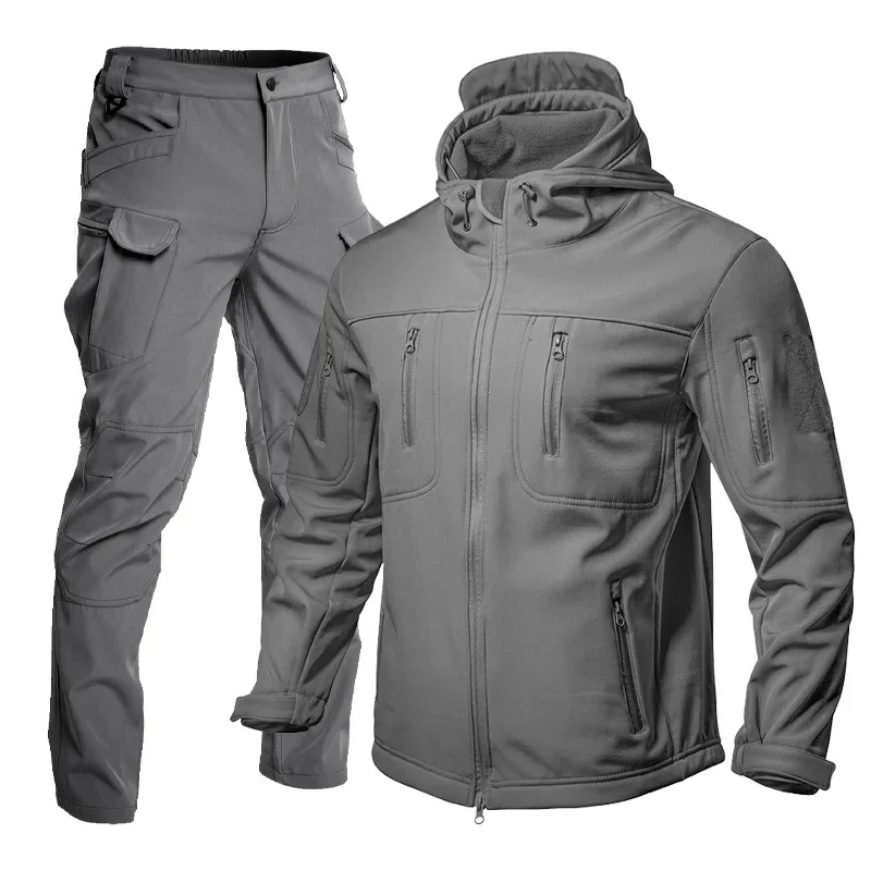 Men's Shark Skin Soft Shell Jacket Outdoor Winter Tactical Waterproof Warm Coat Fleece Lined Tactical Suit Winter Set