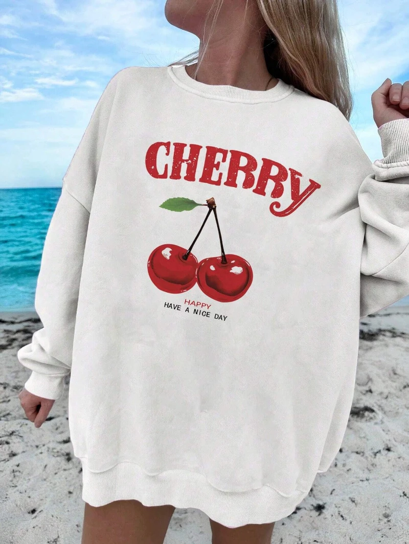 Casual Women's Sweatshirts Cherries Graphic Printing Hoodies