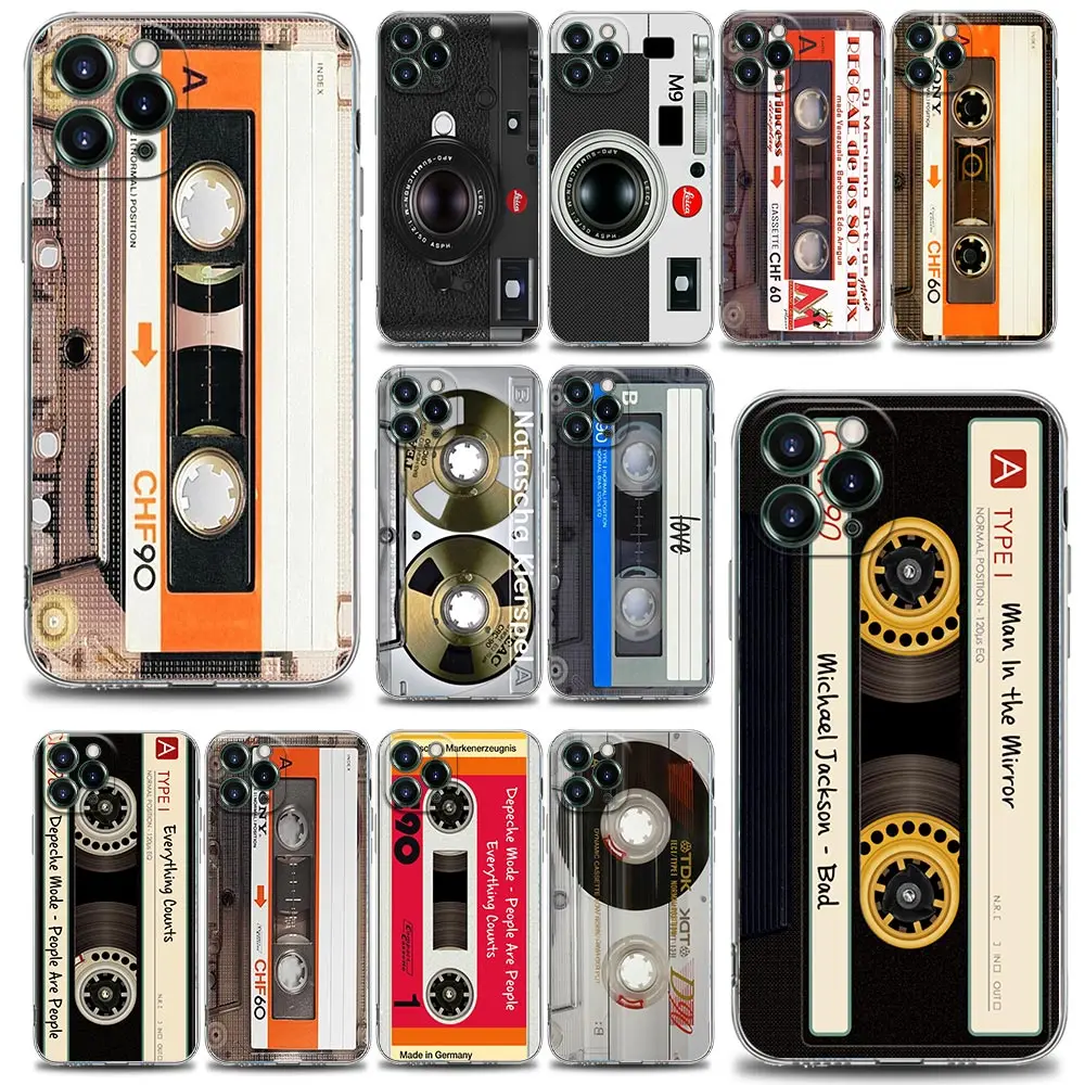 Retro Music Cassette Tape Custodia Per Videocamera Vintage Per Iphone 11 12 13 14 Pro Max Mini Se Xs X 7 8 Plus Cover Trasparente Funda