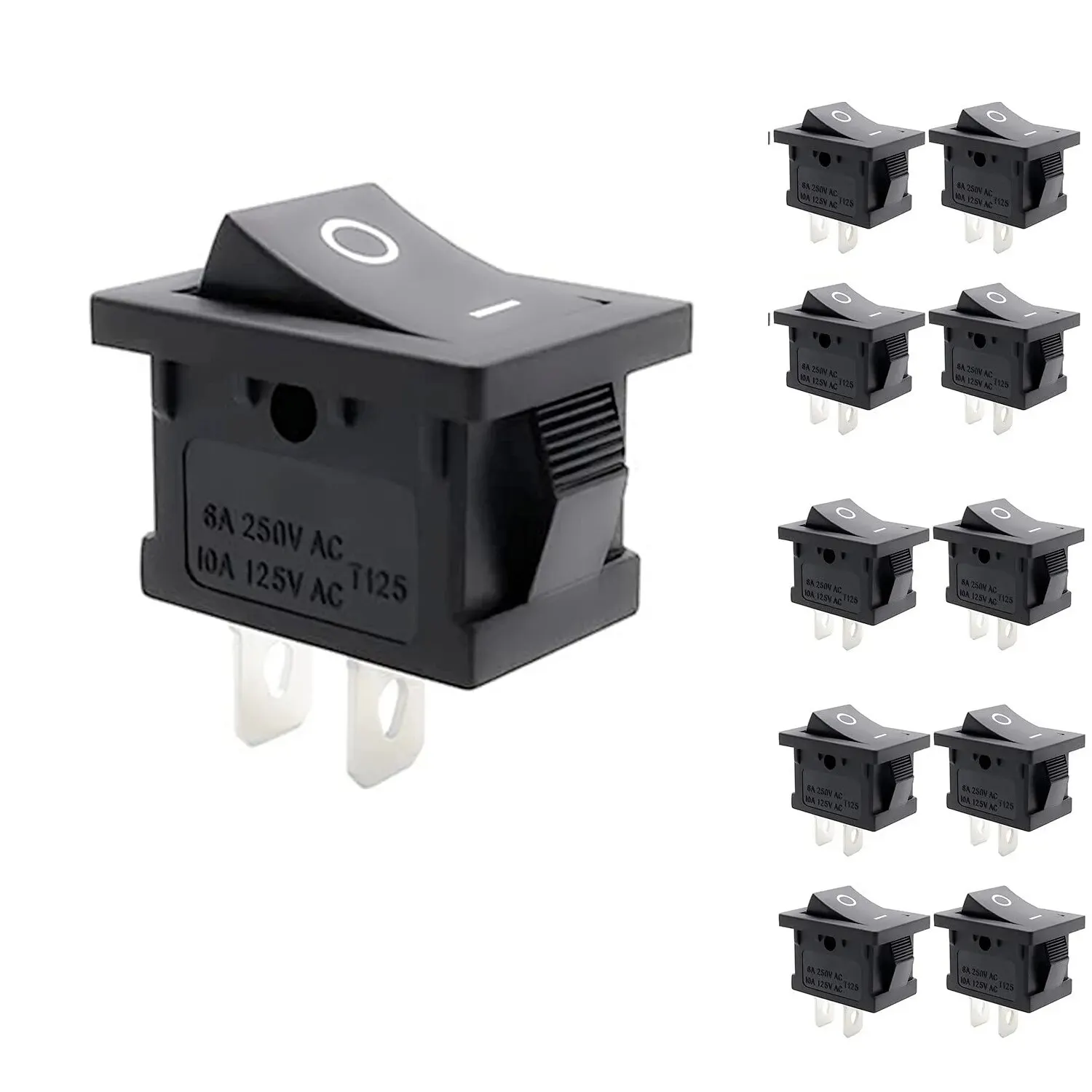 10Pcs SPST Snap-in ON-Off 2 Pin Round Snap Rocker Boat Switch Black AC 250V 6A 125V 10A for Household Appliances Replacement image 7