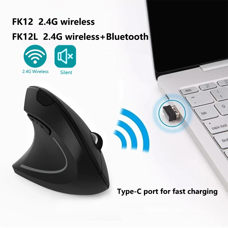 Warvank FK12 Vertical Wireless Mouse Ergonomic Rechargeable 2.4G Wireless Mice Silent Office Mouse for Laptop PC Computer Desktop vertical wireless mouse