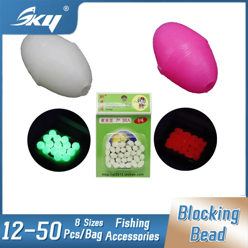 

SKY Luminous Bean Stopper Fishing Accessories Crash Bead Prevention 12-50pcs/Bag 8 Sizes Texas Rig Night Fishing Accessories