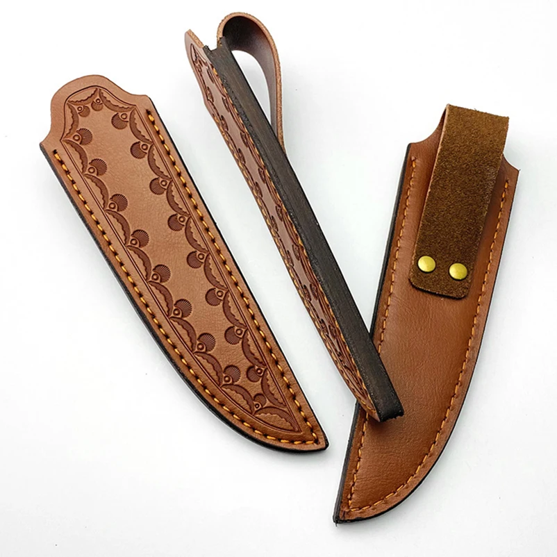 

3pcs/lot Cow Leather Outdoor Straight Knife Sheath Cowhide Scabbard Cover Carved Pattern Storage Bag Case Pants