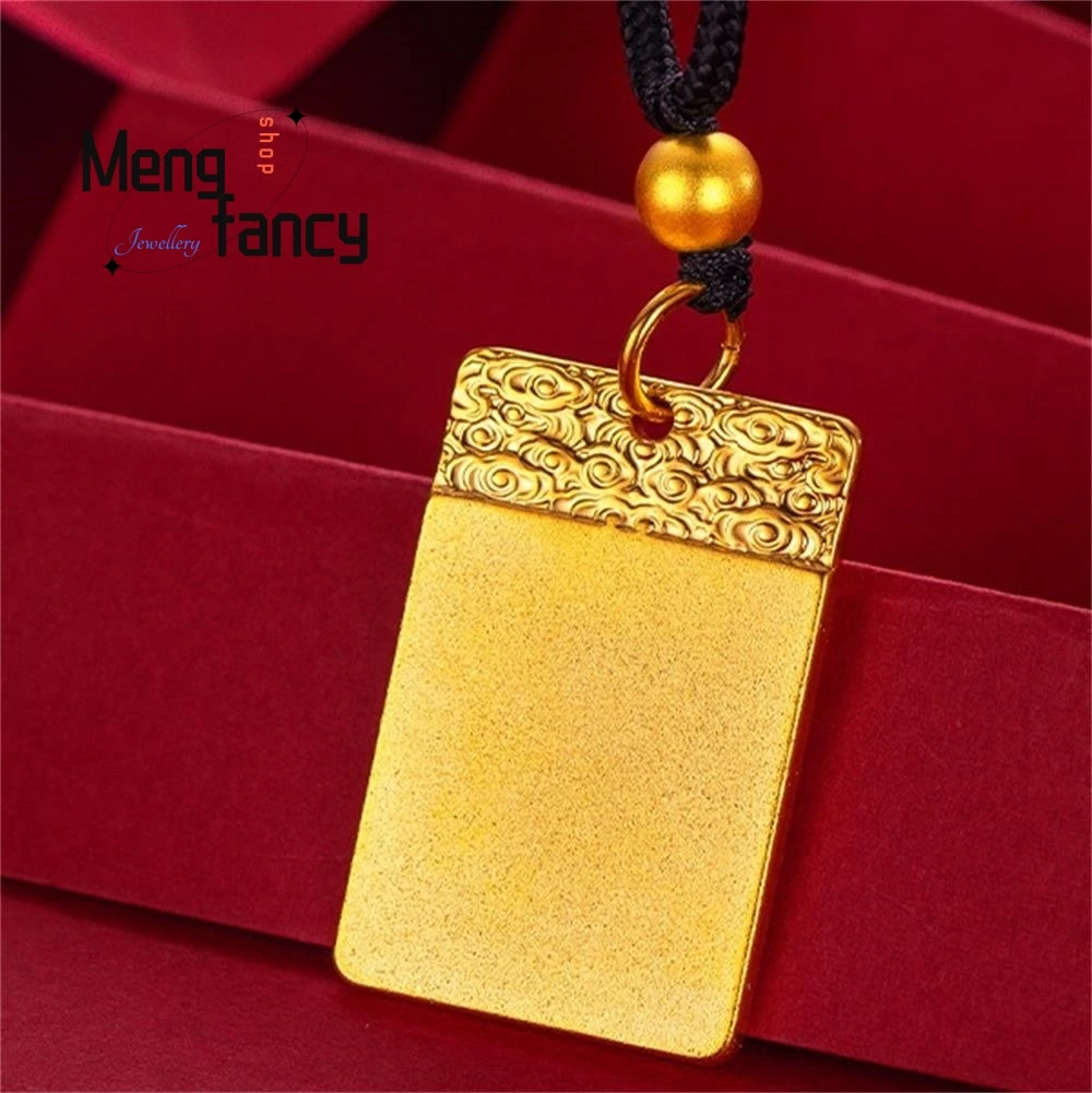 

Vietnam Placer Gold Peace Safety Plaque Pendant Charms Fashion Necklace Amulet Fine Jewelry Men Women Couple Luxury Holiday Gift