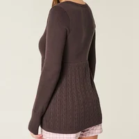 Cottage à manches longues col carré nuisette pull Y2k Vintage câble boutonné Pulloves hauts femmes automne coupe ample pulls 6