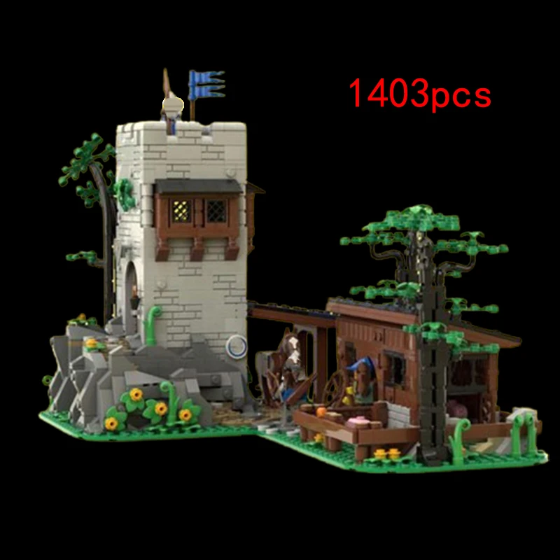 

Fast delivery MOC-144453 Falcon's Watchtower small particle assembled building block toy Black Falcon Castle medieval model