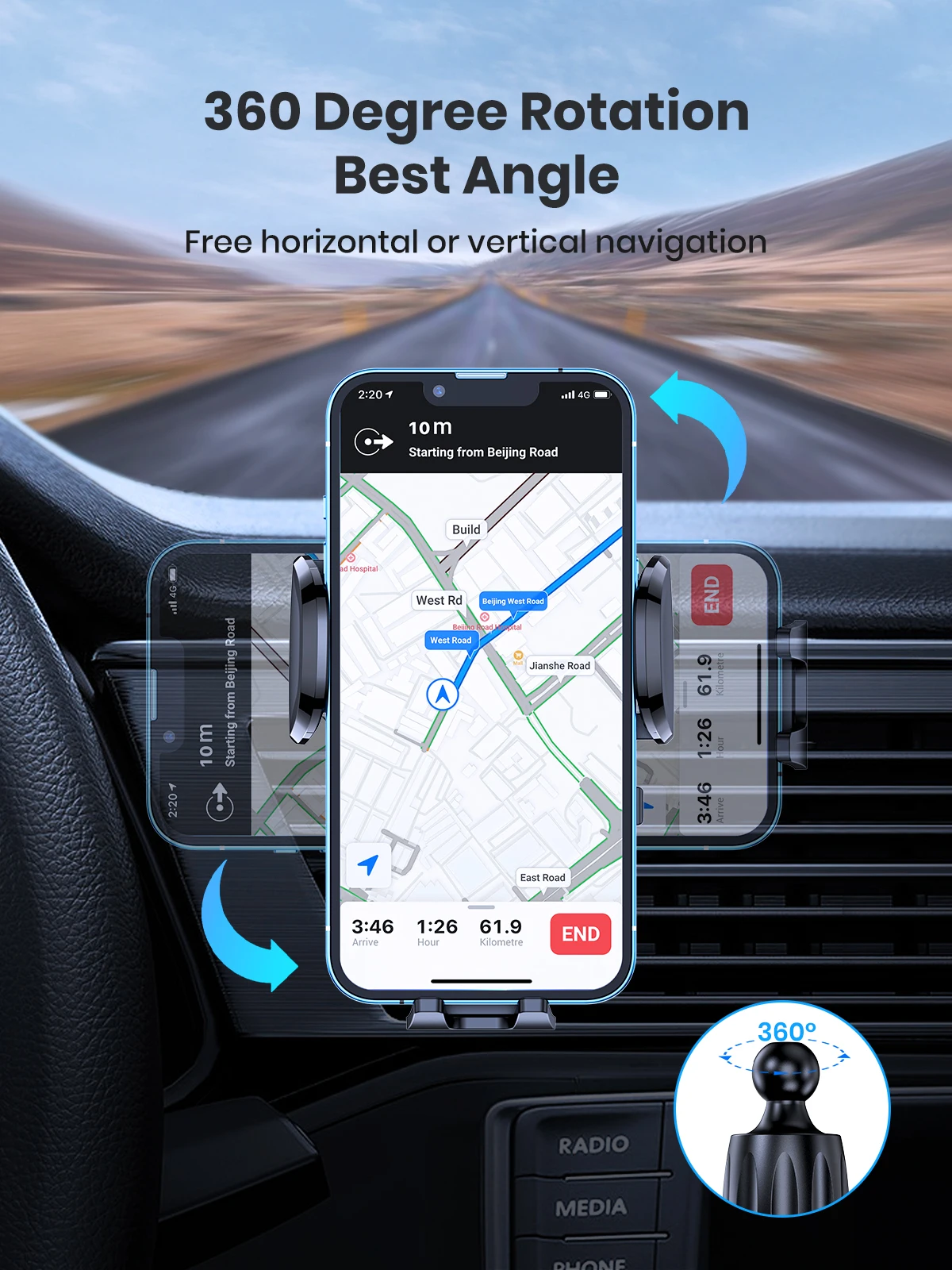 Car Phone Holders with Metal Hook Clip,Air Vent Cell Phone Car Mount,Hands Free