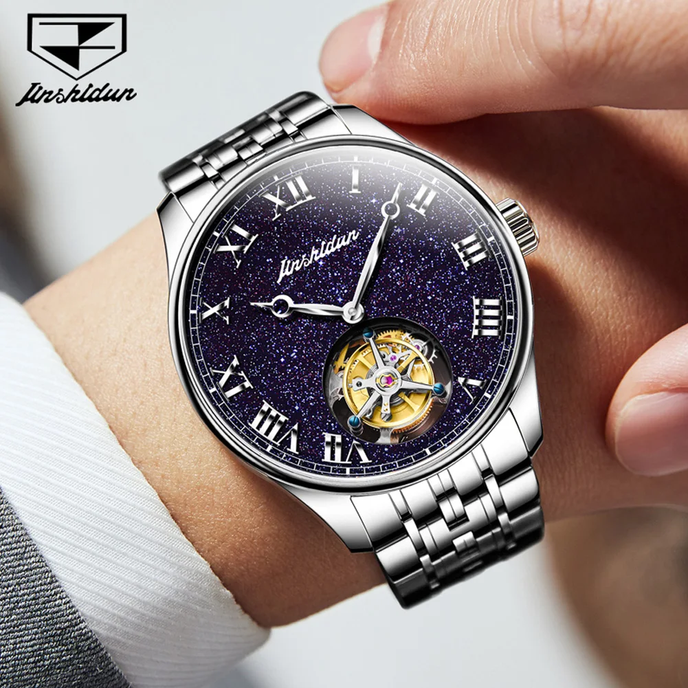 JSDUN 831 Men's Watch Starry Sky Hollow Skeleton Deep Waterproof Watch For Men Original Tourbillon Mechanical Man Wristwatch