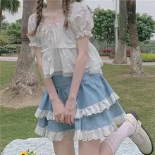 

2022 Women's Ladies Summer Suit Short Lace Short Sleeve Shirt + Lace Skirt Two Piece Elegant Clothing for Women