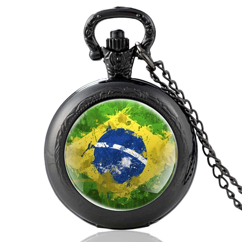 

Classic Flag of Brazil Symbol Glass Cabochon Quartz Pocket Watch Vintage Men Women Pendant Necklace Watches Gifts